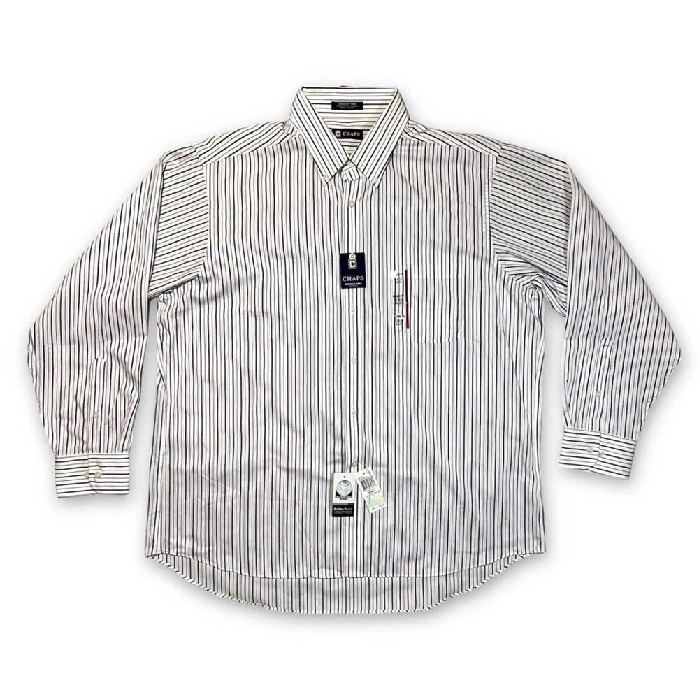 Chaps Shirt Mens 17/17.5-34/35 Striped Long Sleeve Button Down Classic Fit Twill
